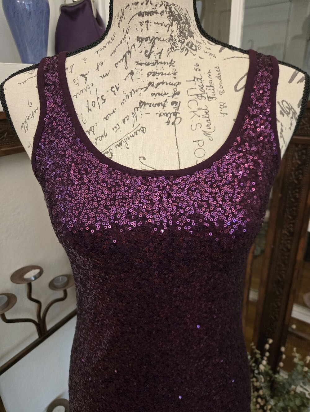 Amisu Purple Sequinned Tank, Sz M
